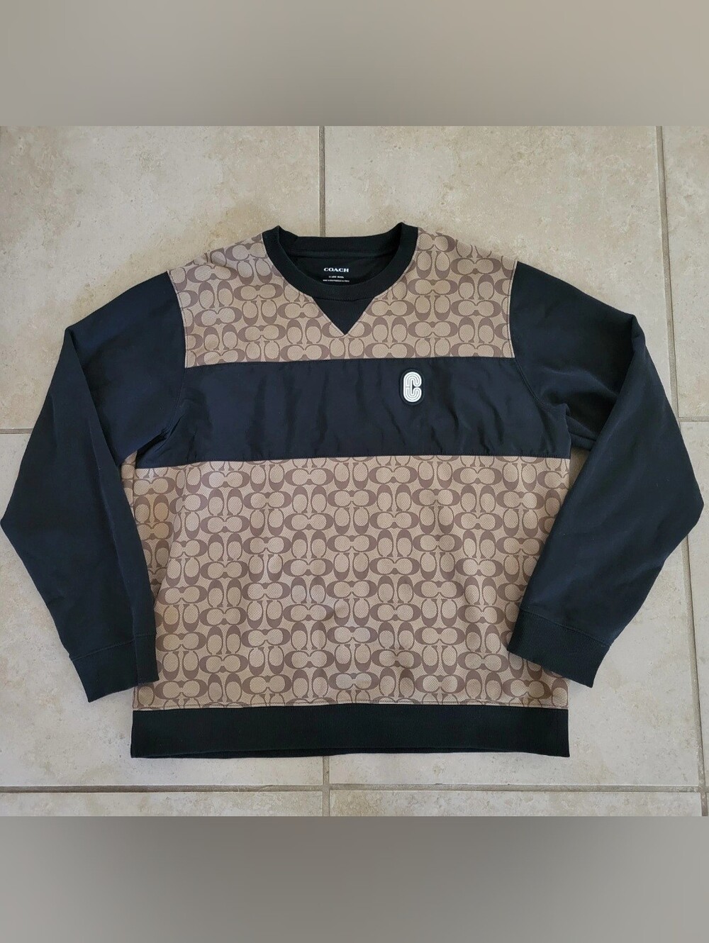 Coach Outlet Signature Crewneck Sweatshirt Mens XXL Khaki Brown Black Pullover